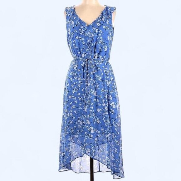 Blue Floral Wrap-Style Dress - Picture 7 of 8